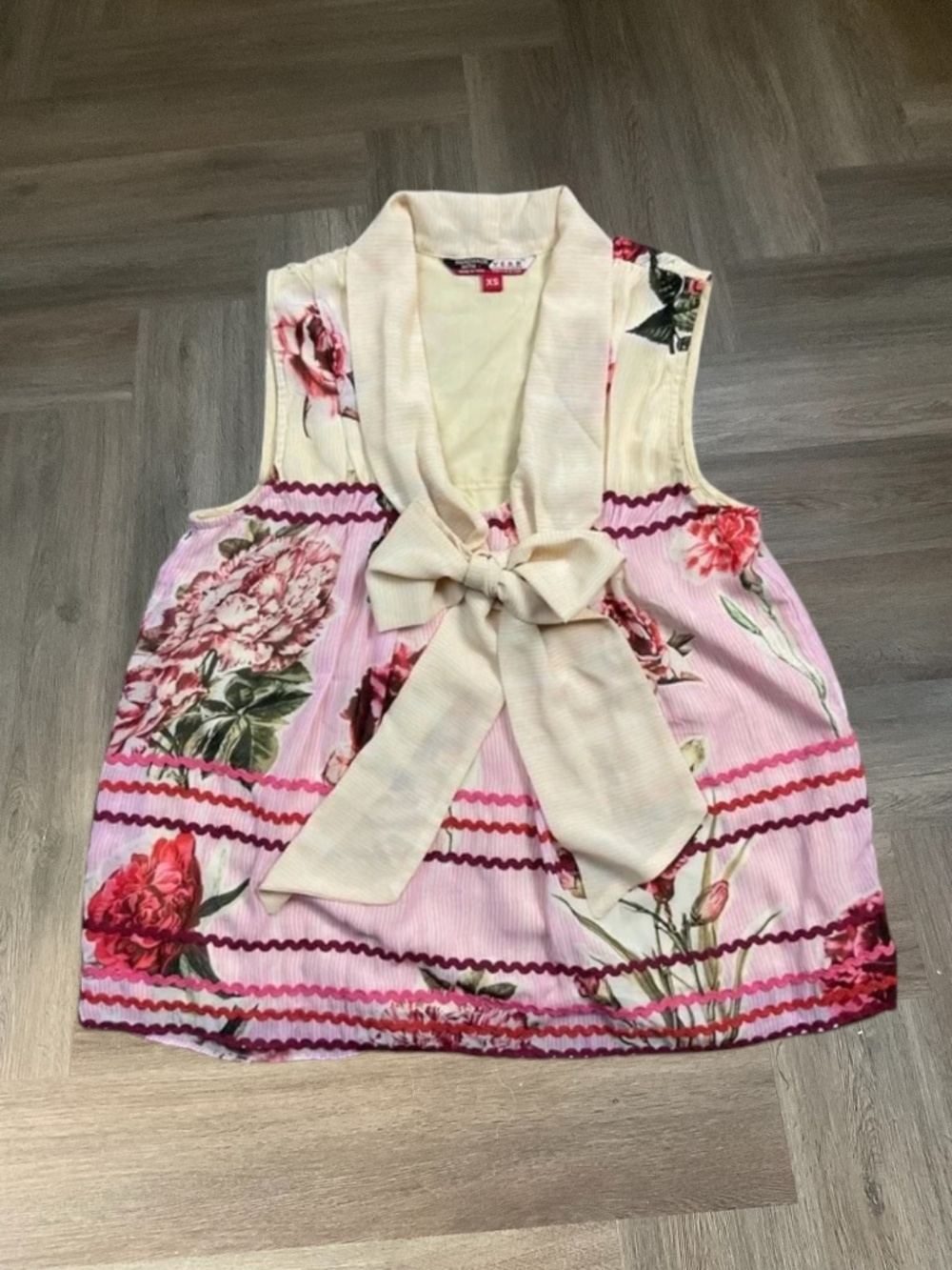 Verb Pallavi Singhee Floral Bow Boho Cottagecore Coquette Blouse Womens‎ XS Pink